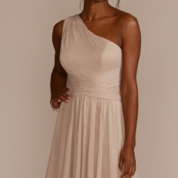 David's Bridal One Shoulder Mesh Bridesmaid Dress - Picture 7 of 9